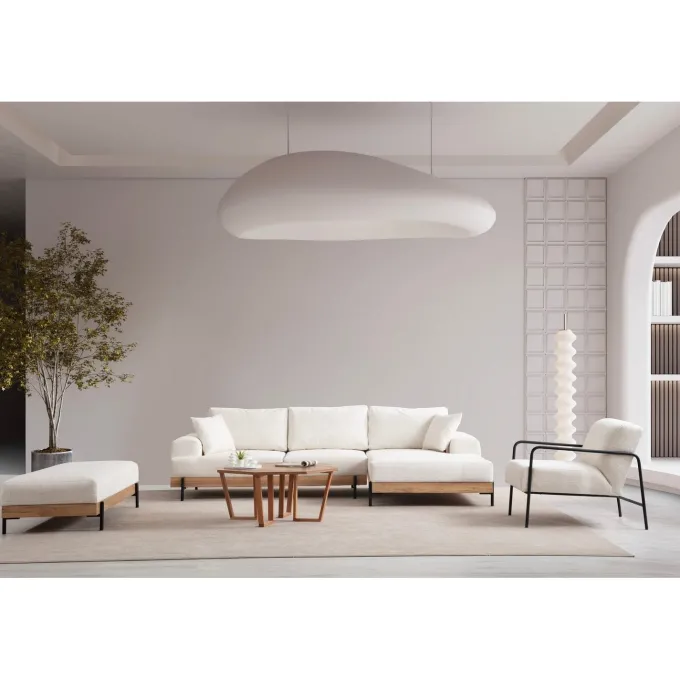 Kigali Oak (280-170 x 98 x 78 cm) Hörnsoffa Vit, Höger