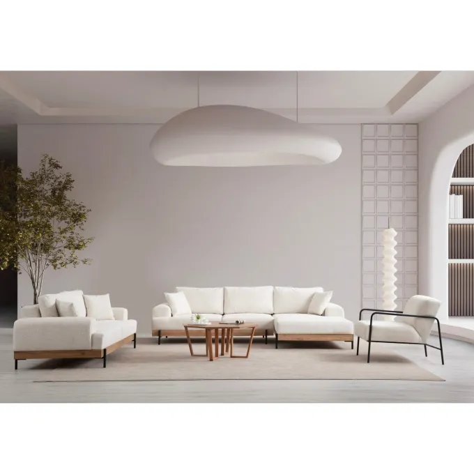 Kigali Oak (280-170 x 98 x 78 cm) Hörnsoffa Vit, Höger