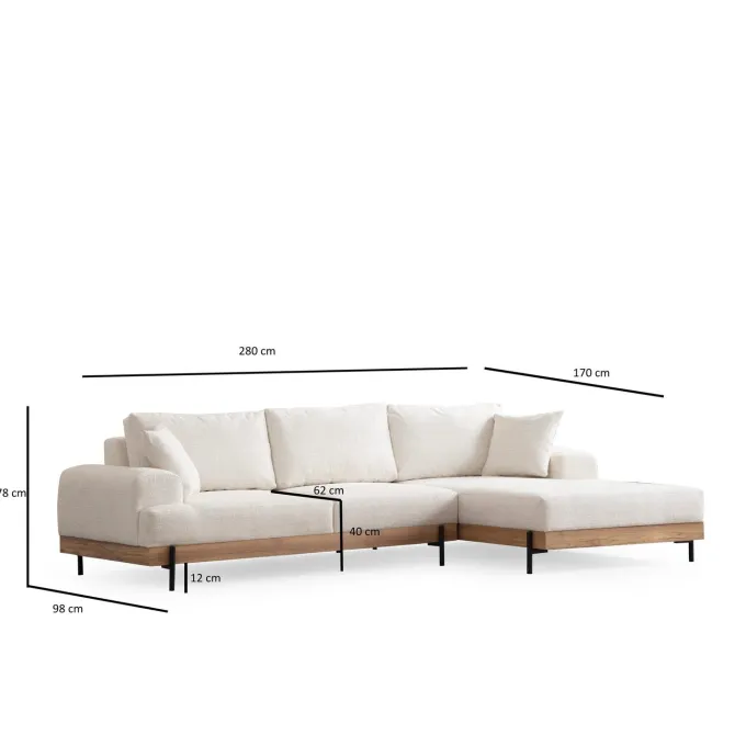 Kigali Oak (280-170 x 98 x 78 cm) Hörnsoffa Vit, Höger