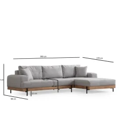 Kigali Oak (280-170 x 98 x 78 cm) Hörnsoffa Grå, Höger