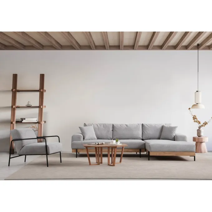 Kigali Oak (280-170 x 98 x 78 cm) Hörnsoffa Grå, Höger