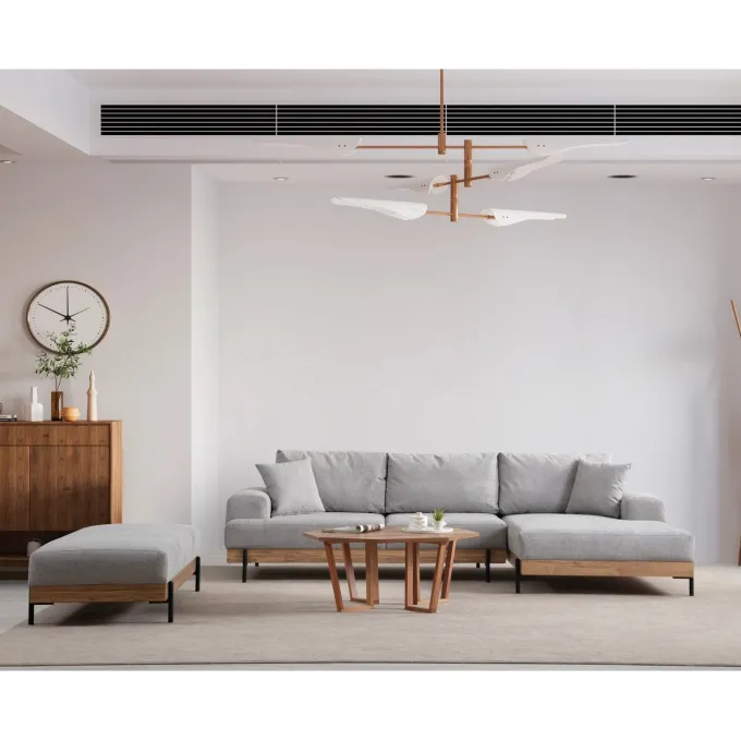 Kigali Oak (280-170 x 98 x 78 cm) Hörnsoffa Grå, Höger