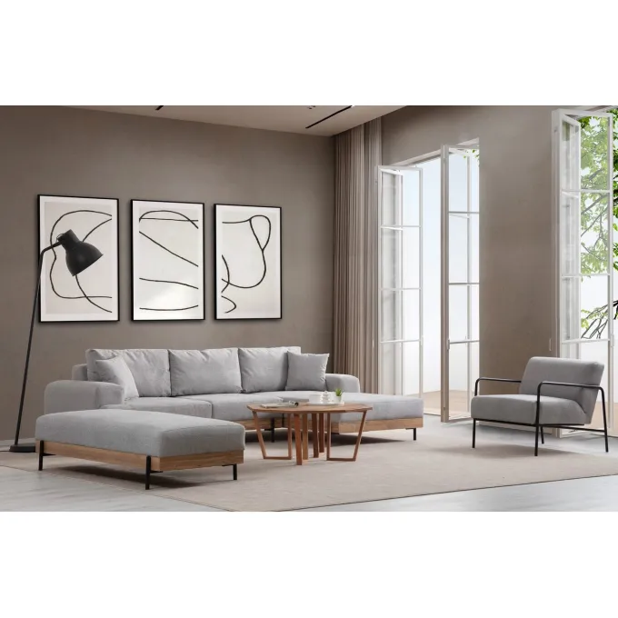Kigali Oak (280-170 x 98 x 78 cm) Hörnsoffa Grå, Höger