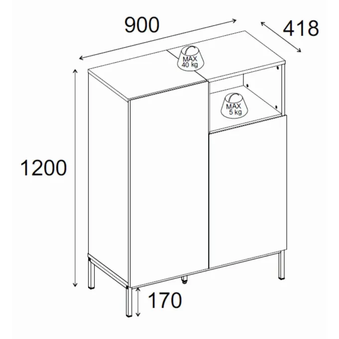 Limerick (90 x 120 x 41,8 cm) Sideboard Naturlig ekträ svart sandsten