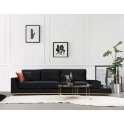 Line med sidobord (320 x 102 x 84 cm) Svart Guld 4-sitssoffa