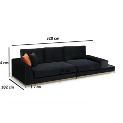 Line med sidobord (320 x 102 x 84 cm) Svart Guld 4-sitssoffa