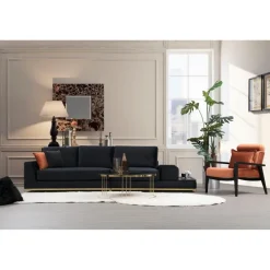 Line med sidobord (320 x 102 x 84 cm) Svart Guld 4-sitssoffa