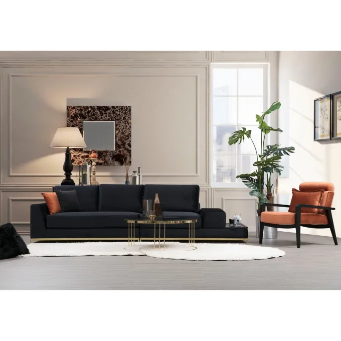 Line med sidobord (320 x 102 x 84 cm) Svart Guld 4-sitssoffa