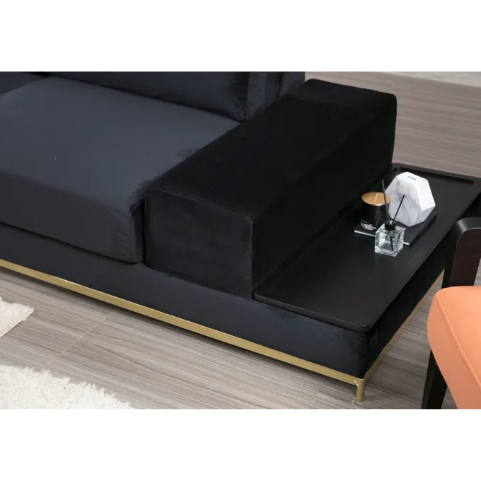 Line med sidobord (320 x 102 x 84 cm) Svart Guld 4-sitssoffa