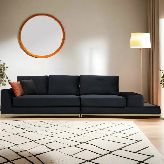 Line med sidobord (320 x 102 x 84 cm) Svart Guld 4-sitssoffa