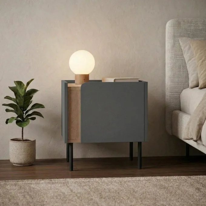 Lucile (45,5 x 47,8 x 35 cm) Nattduksbord Naturlig ek antracit svart