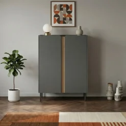 Lucile (90 x 120,4 x 40,5 cm) Sideboard Antracit naturlig ek svart