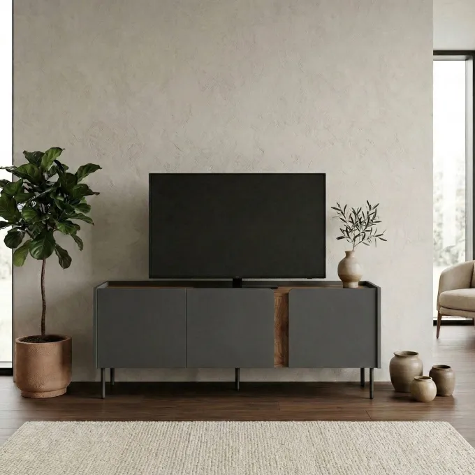 Lucile (140 x 53,9 x 35,5 cm) TV-bänk Antracit Natur ek Svart