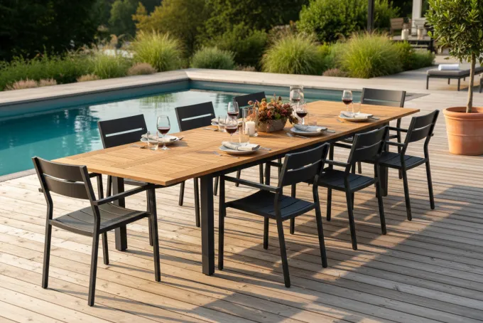 Lyon Bord 92x194-252 cm Svart/Teak