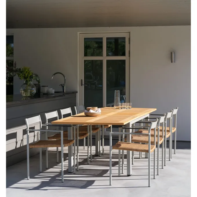 Lyon Utebord 92x194-252 cm Light Grey/ Teak