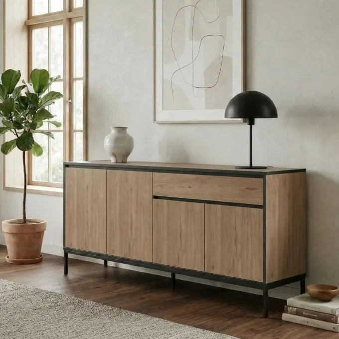Maputo (180 x 80 x 40 cm) Konsolbord Naturlig ekträ svart svart