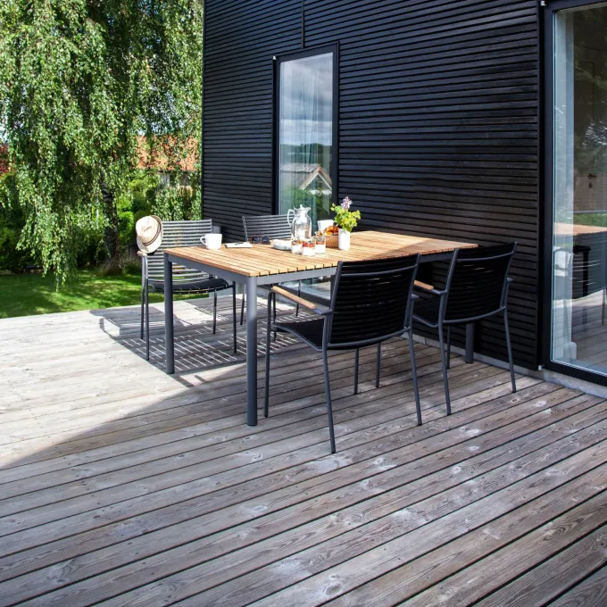 Mood/Mood Classic Trädgårdsmöbelset i Teak och Aluminium Antracit 167 cm + 4 stolar