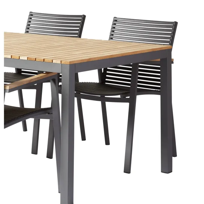 Mood/Mood Extreme Trädgårdsmöbelset i Teak och Aluminium Antracit 167 cm + 4 stolar