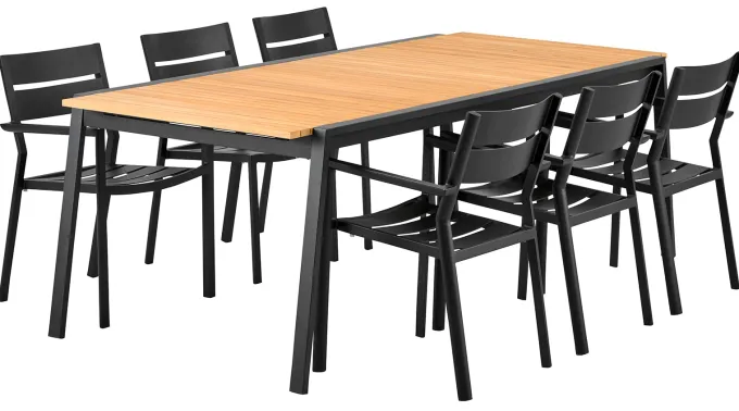 Naos Matgrupp 100x220-320 cm ink Delia Karmstolar Svart/Teak