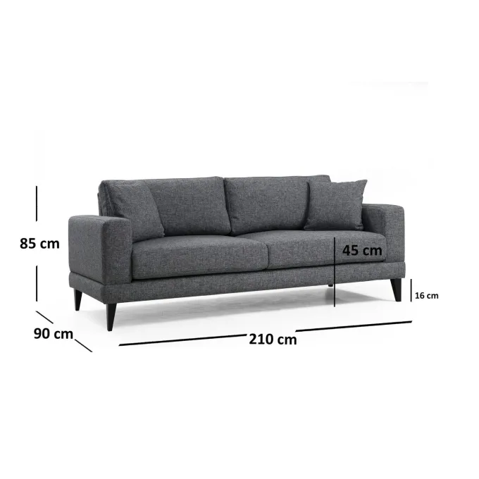 Nordic 3-sits (210 x 90 x 85 cm) Mörkgrå 3-sitssoffbädd