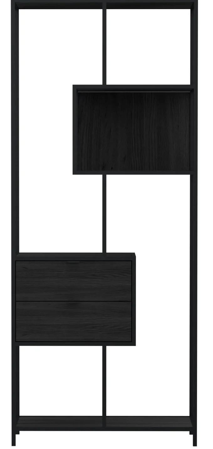 Notting Hill Bokhylla med 2 Lådor 185x77x35 cm Svart
