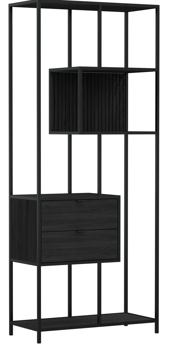 Notting Hill Bokhylla med 2 Lådor 185x77x35 cm Svart