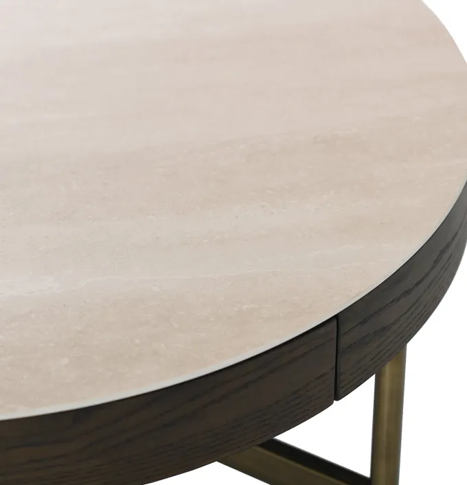 Novum Sidobord 55 cm Rund Brun / Bronz / Keramisk Travertin