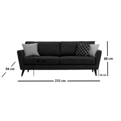 Port Louis 3 Seater (215 x 94 x 88 cm) Mörkgrå 3-sitssoffa
