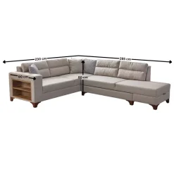 Porto (230 x 90 x 150 cm) Hörnsoffa-bäddsoffa Creme, Vänster