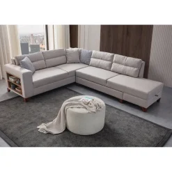 Porto (230 x 90 x 150 cm) Hörnsoffa-bäddsoffa Creme, Vänster