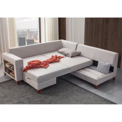 Porto (230 x 90 x 150 cm) Hörnsoffa-bäddsoffa Creme, Vänster
