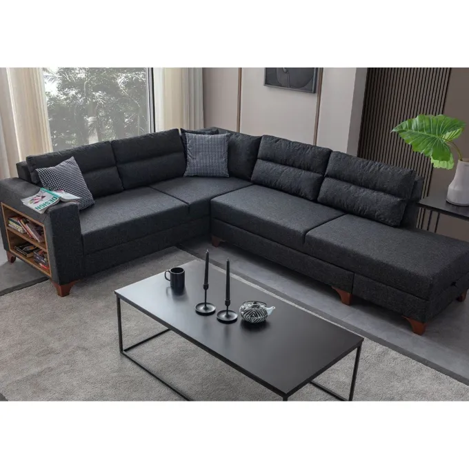 Porto (230 x 90 x 150 cm) Hörnsoffa-bäddsoffa Antracit, Vänster