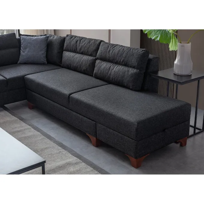 Porto (230 x 90 x 150 cm) Hörnsoffa-bäddsoffa Antracit, Vänster