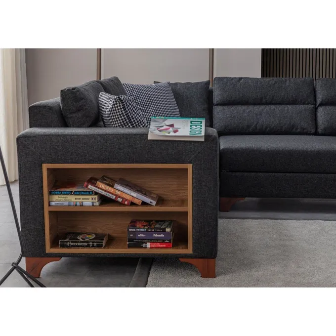 Porto (230 x 90 x 150 cm) Hörnsoffa-bäddsoffa Antracit, Vänster