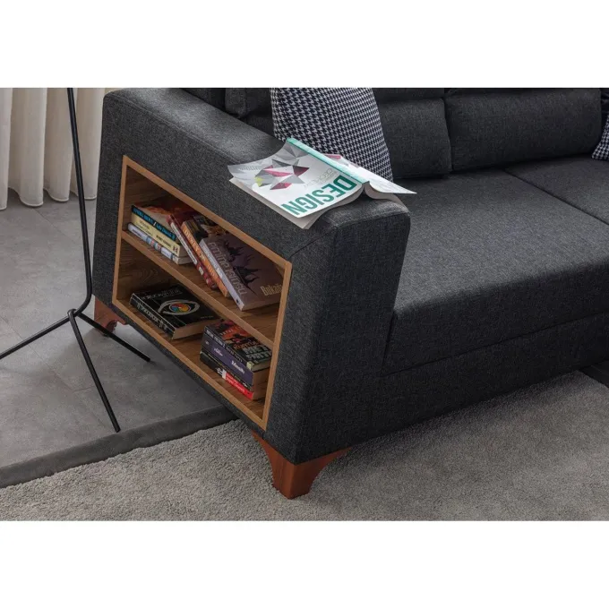Porto (230 x 90 x 150 cm) Hörnsoffa-bäddsoffa Antracit, Vänster