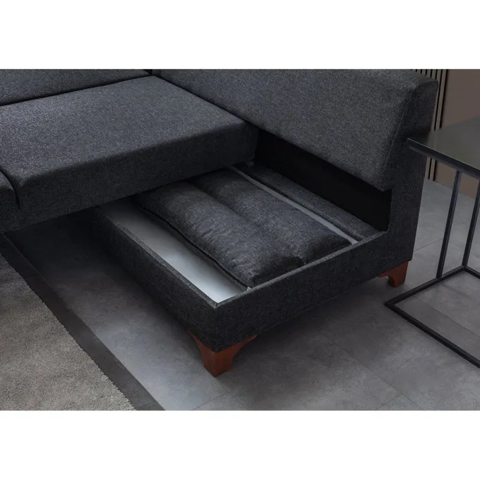 Porto (230 x 90 x 150 cm) Hörnsoffa-bäddsoffa Antracit, Vänster