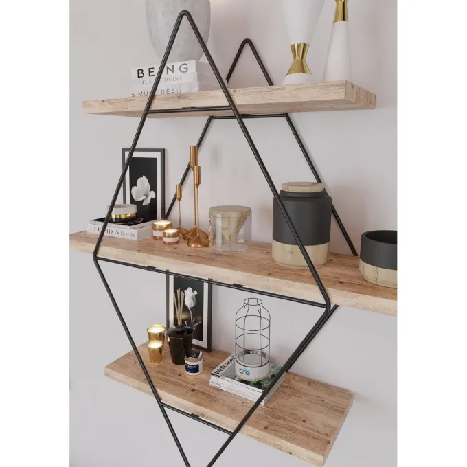Prizma Stor (70 x 16 x 60 cm) Guld Svart Vägghylla