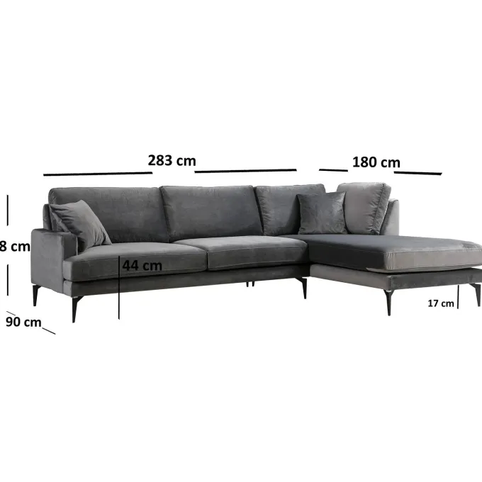 Quito Hörn (283-180 x 90 x 88 cm) Hörnsoffa Antracit, Vänster