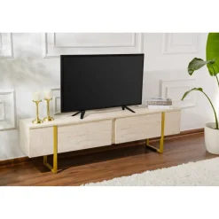 Ray TV-bänk Travertin guld