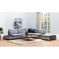 Reykjavik hörn med puff (313-193 x 97 x 80 cm) Hörnsoffa Mörkgrå