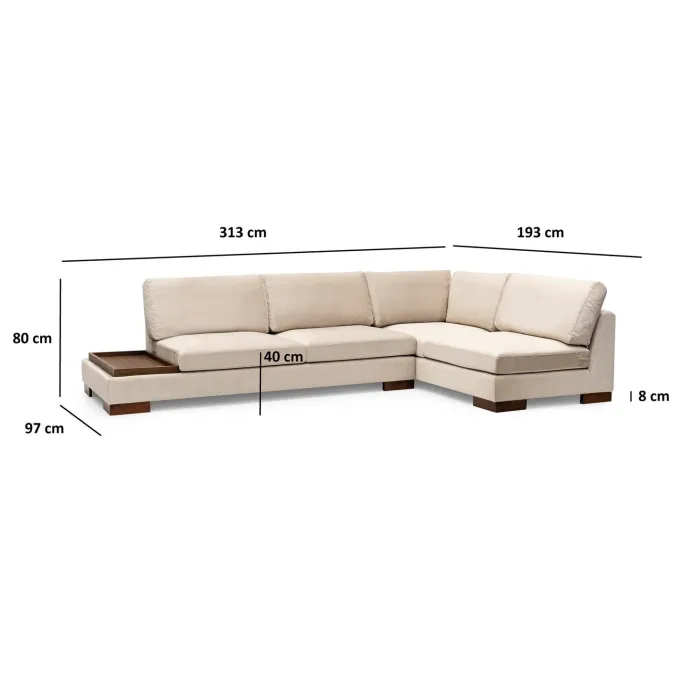 Reykjavik hörn med puff (313-193 x 97 x 80 cm) Hörnsoffa Beige
