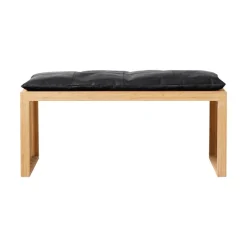 Rib Bänk 3-sits i Bambu med Skinndyna Svart Sittdyna