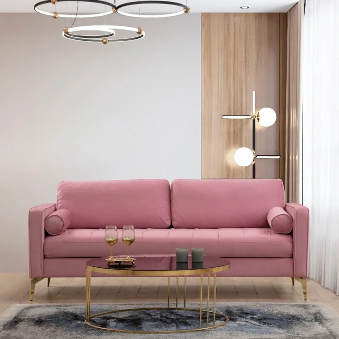 Rom (215 x 90 x 70 cm) 3-sitssoffa Dammig rosa