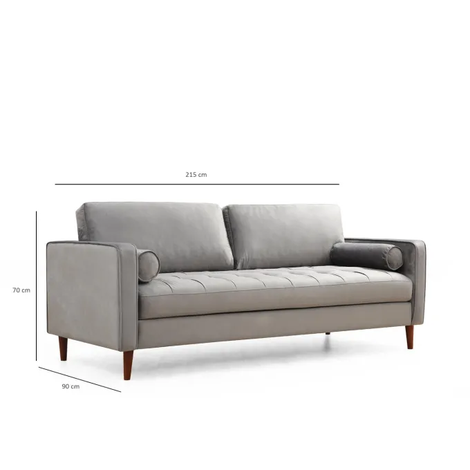 Rom (215 x 90 x 70 cm) 3-sitssoffa Ljusgrå