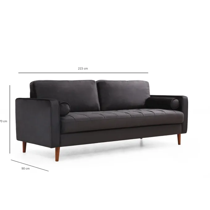 Rom (215 x 90 x 70 cm) 3-sitssoffa Svart ek