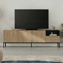 Salvador 180 (180 x 55 x 41,8 cm) TV-bänk Naturlig ekträ svart sandsten
