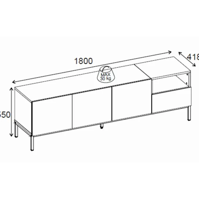 Salvador 180 (180 x 55 x 41,8 cm) TV-bänk Naturlig ekträ svart sandsten