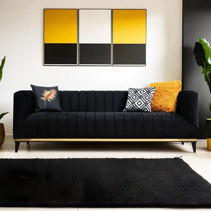 Tallinn (222 x 89 x 75 cm) 3-sitssoffa Svart guld