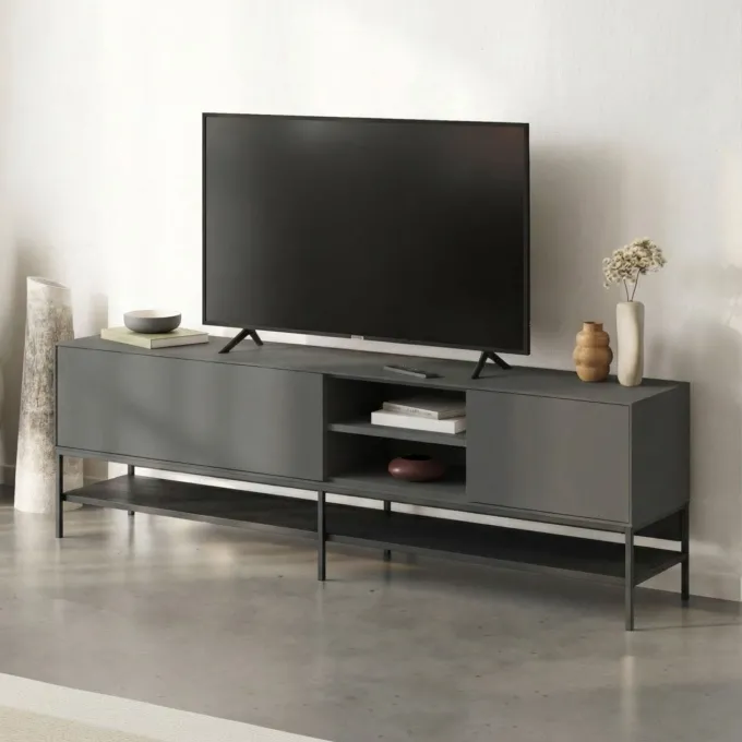 Tallinn (180 x 55 x 35 cm) TV-bänk Antracit trä svart svart