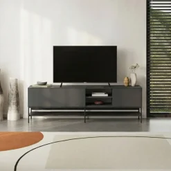 Tallinn (180 x 55 x 35 cm) TV-bänk Antracit trä svart svart